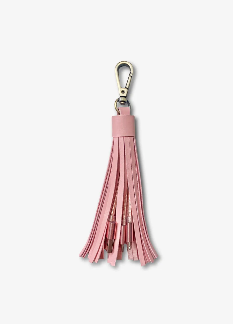 2-in-1 Pink Tassel Keychain Charging Cable