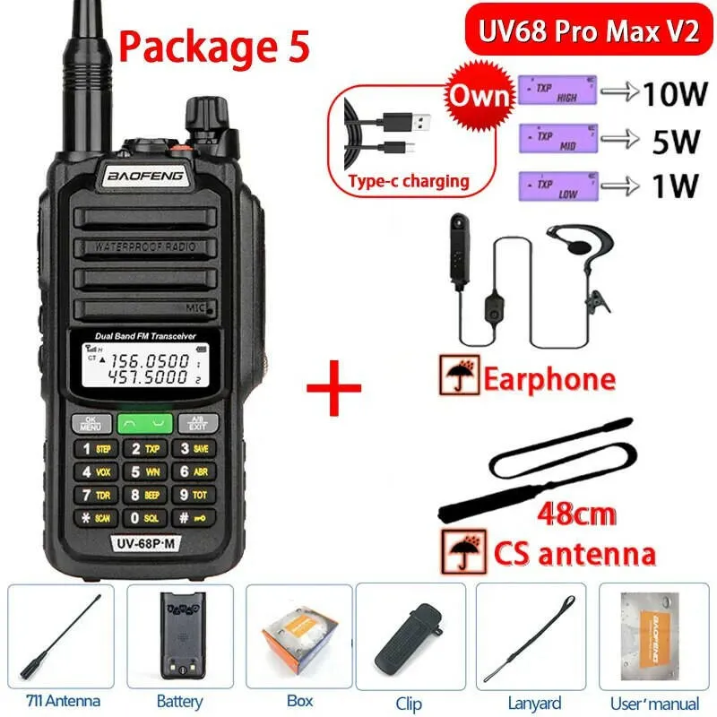 2023 Baofeng UV-68 Pro Max V2 10W IP68 Walkie Talkie Waterproof High Power CB Ham Long Range UV68 portable Two Way Radio hunting