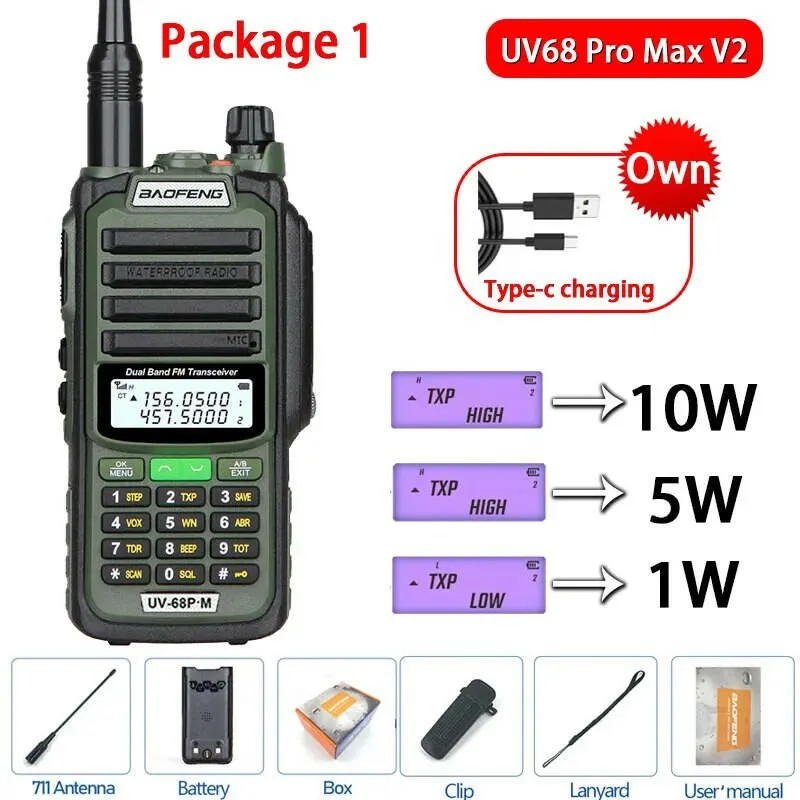 2023 Baofeng UV-68 Pro Max V2 10W IP68 Walkie Talkie Waterproof High Power CB Ham Long Range UV68 portable Two Way Radio hunting