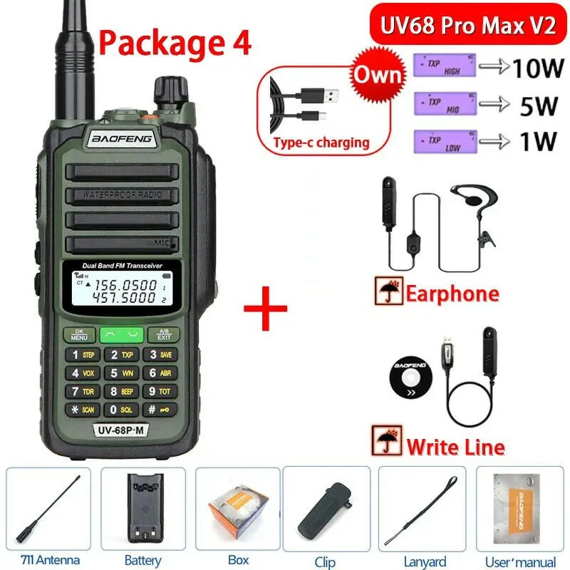 2023 Baofeng UV-68 Pro Max V2 10W IP68 Walkie Talkie Waterproof High Power CB Ham Long Range UV68 portable Two Way Radio hunting