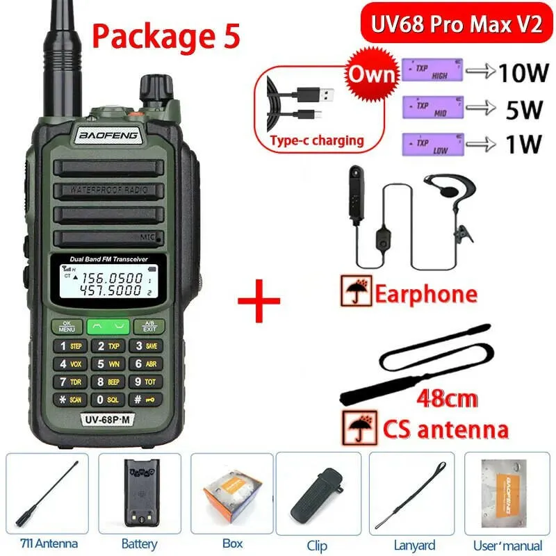 2023 Baofeng UV-68 Pro Max V2 10W IP68 Walkie Talkie Waterproof High Power CB Ham Long Range UV68 portable Two Way Radio hunting