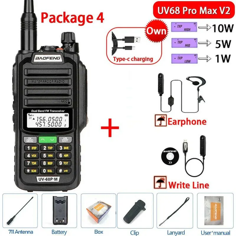 2023 Baofeng UV-68 Pro Max V2 10W IP68 Walkie Talkie Waterproof High Power CB Ham Long Range UV68 portable Two Way Radio hunting