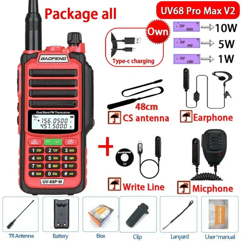 2023 Baofeng UV-68 Pro Max V2 10W IP68 Walkie Talkie Waterproof High Power CB Ham Long Range UV68 portable Two Way Radio hunting