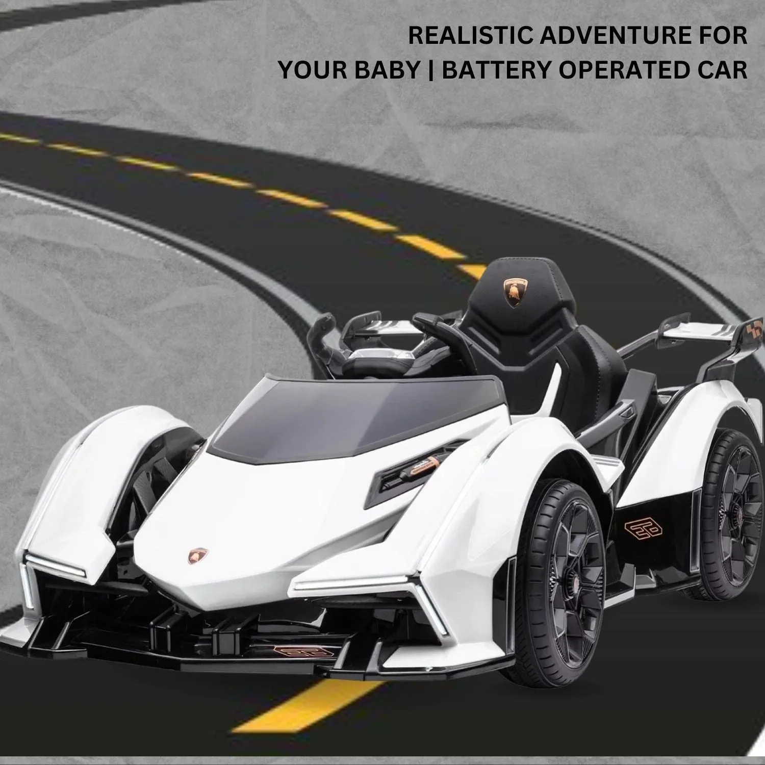 Baby Moo Lambo Ride-On Sports Car | 12V Kids Electric Toy Vehicle | Parental Remote Control | USB MP3 Player | Ages 1-6 - White