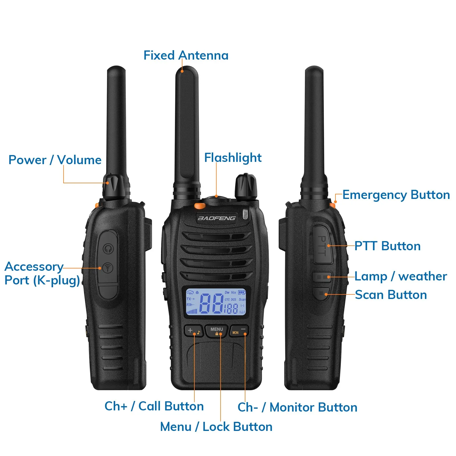 Baofeng BF-88ST Pro [3 Pack] FRS Radio | License-Free | NOAA | VOX | Dual Watch | USB Charger