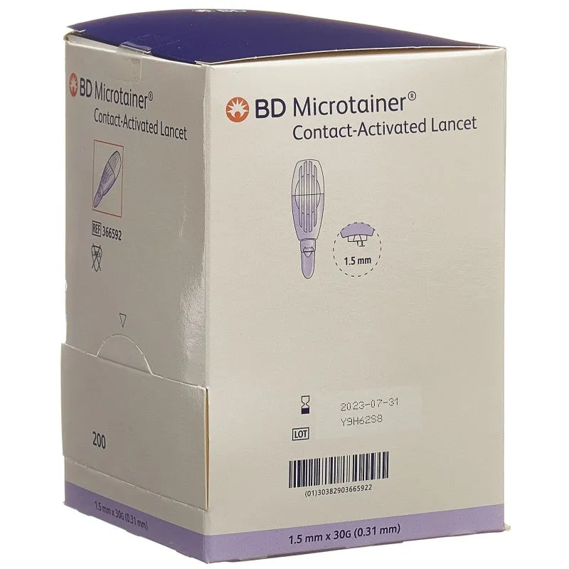 Bd Microtainer Contact-Activated Lancets Lancet Purp 30Gx1.5Mm Contactactivated 200/Pk 10Pk/Cs