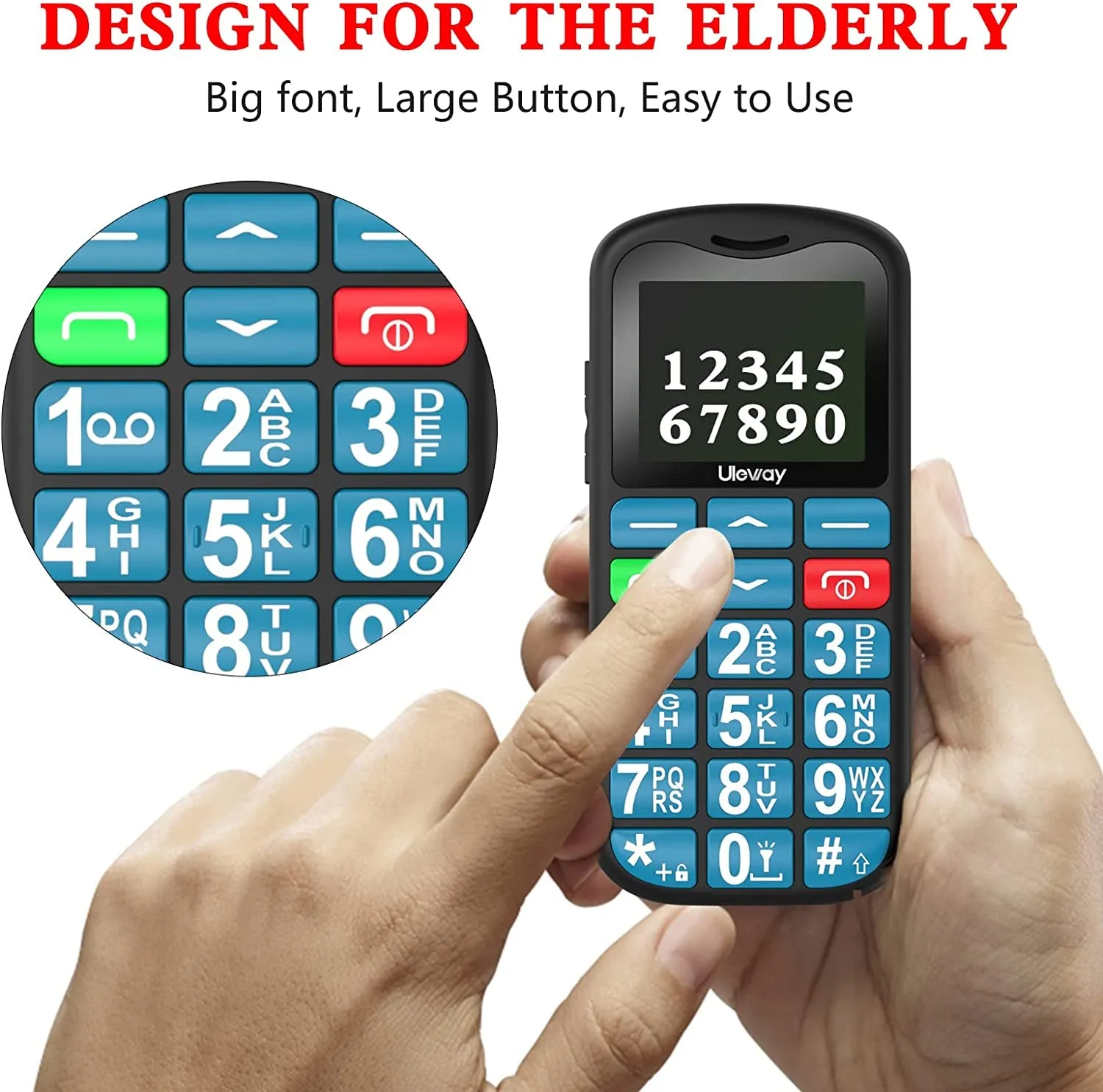 Big Button Mobile Phone for Elderly, Easy to Use Basic Mobile Phone, SIM Free Unlocked Senior Mobile Phone With SOS Emergency Button, Large Volume, Flashlight, FM Radio (Blue)