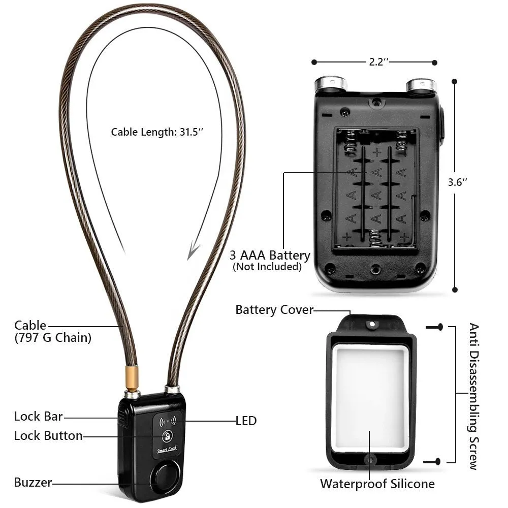 Bluetooth Smart Lock with Alarm Bicycle Smart Lock Bicycle/Motorcycle Keyless Lock APP Contol