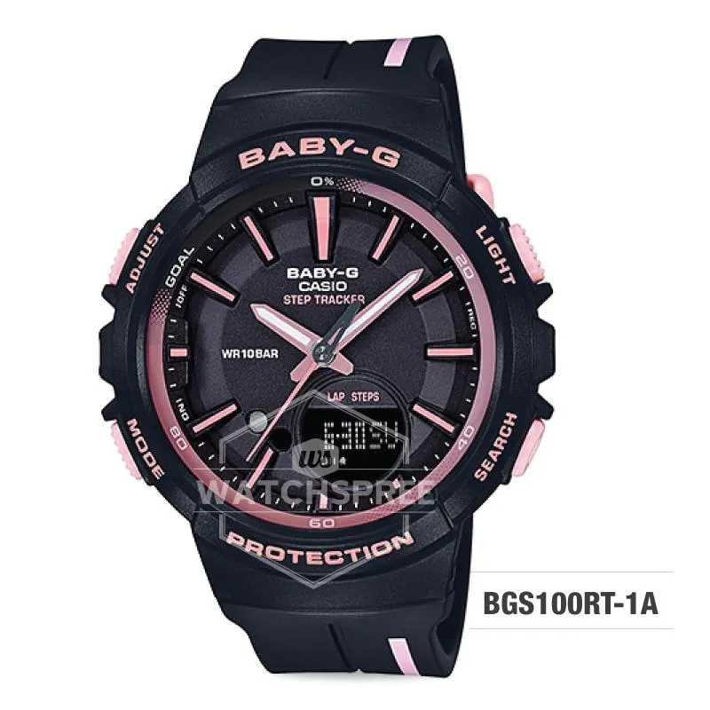 Casio Baby-G PUNTO IT DESIGN BGS-100 Step Tracker For Running Series Black Resin Band Watch BGS100RT-1A