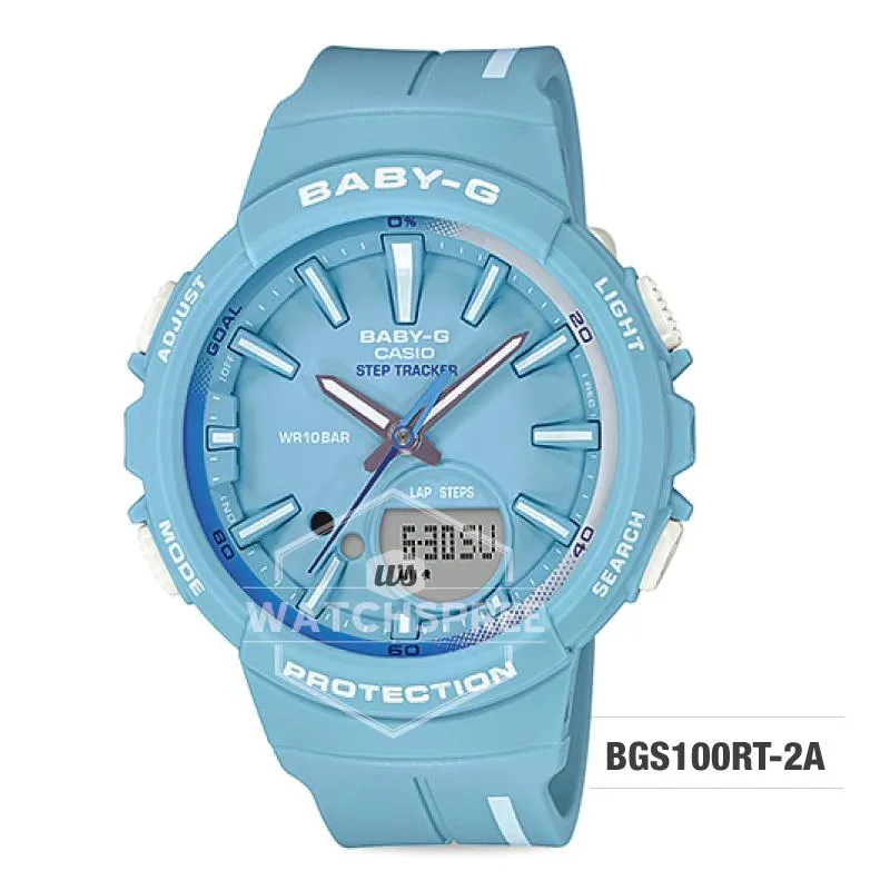 Casio Baby-G PUNTO IT DESIGN BGS-100 Step Tracker For Running Series Pastel Blue Resin Band Watch BGS100RT-2A