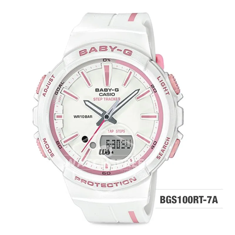 Casio Baby-G PUNTO IT DESIGN BGS-100 Step Tracker For Running Series White Resin Band Watch BGS100RT-7A