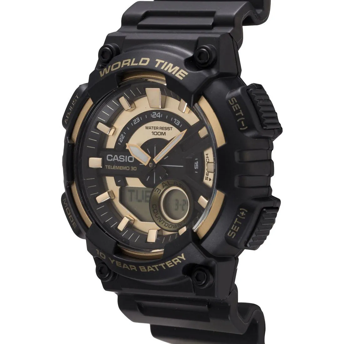 Casio World Time Black Resin Analogue-Digital Men's Watch - AEQ110BW-9A