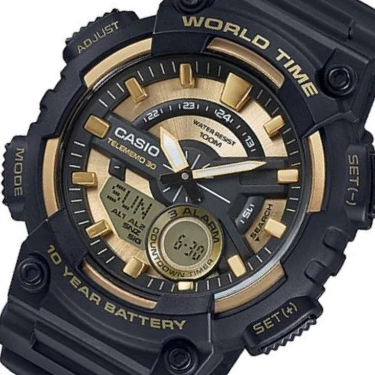 Casio World Time Black Resin Analogue-Digital Men's Watch - AEQ110BW-9A