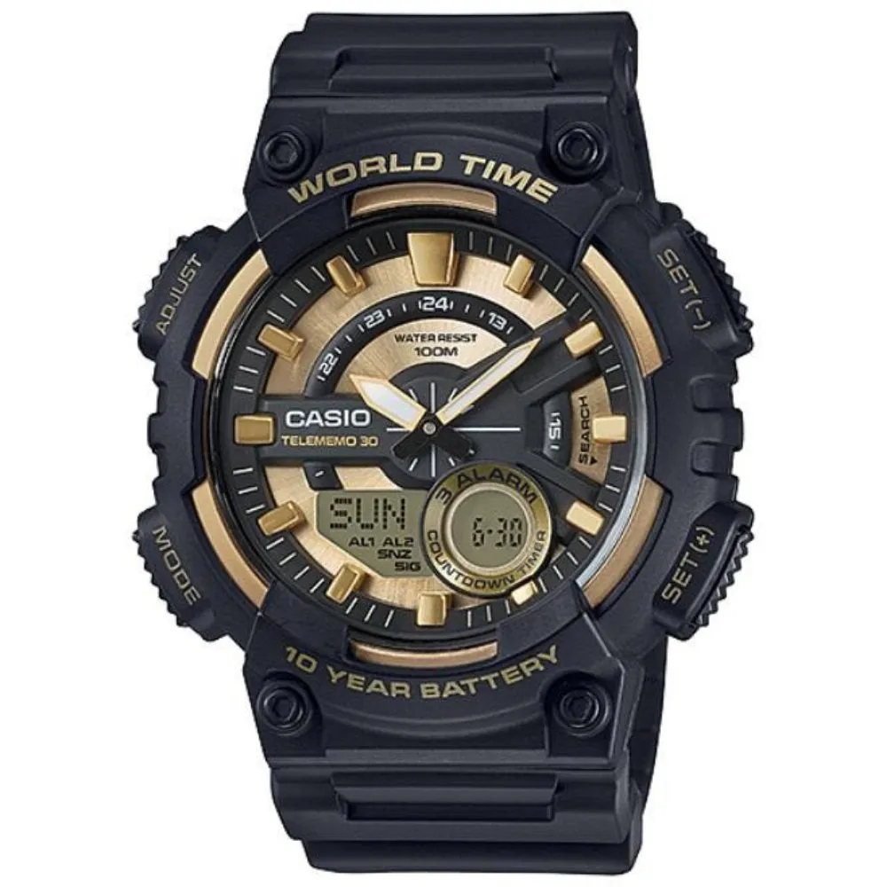 Casio World Time Black Resin Analogue-Digital Men's Watch - AEQ110BW-9A