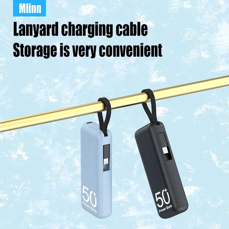 Compact 5000mAh Power Bank with Built-in Cable for iPhone, Samsung, and Xiaomi Devices