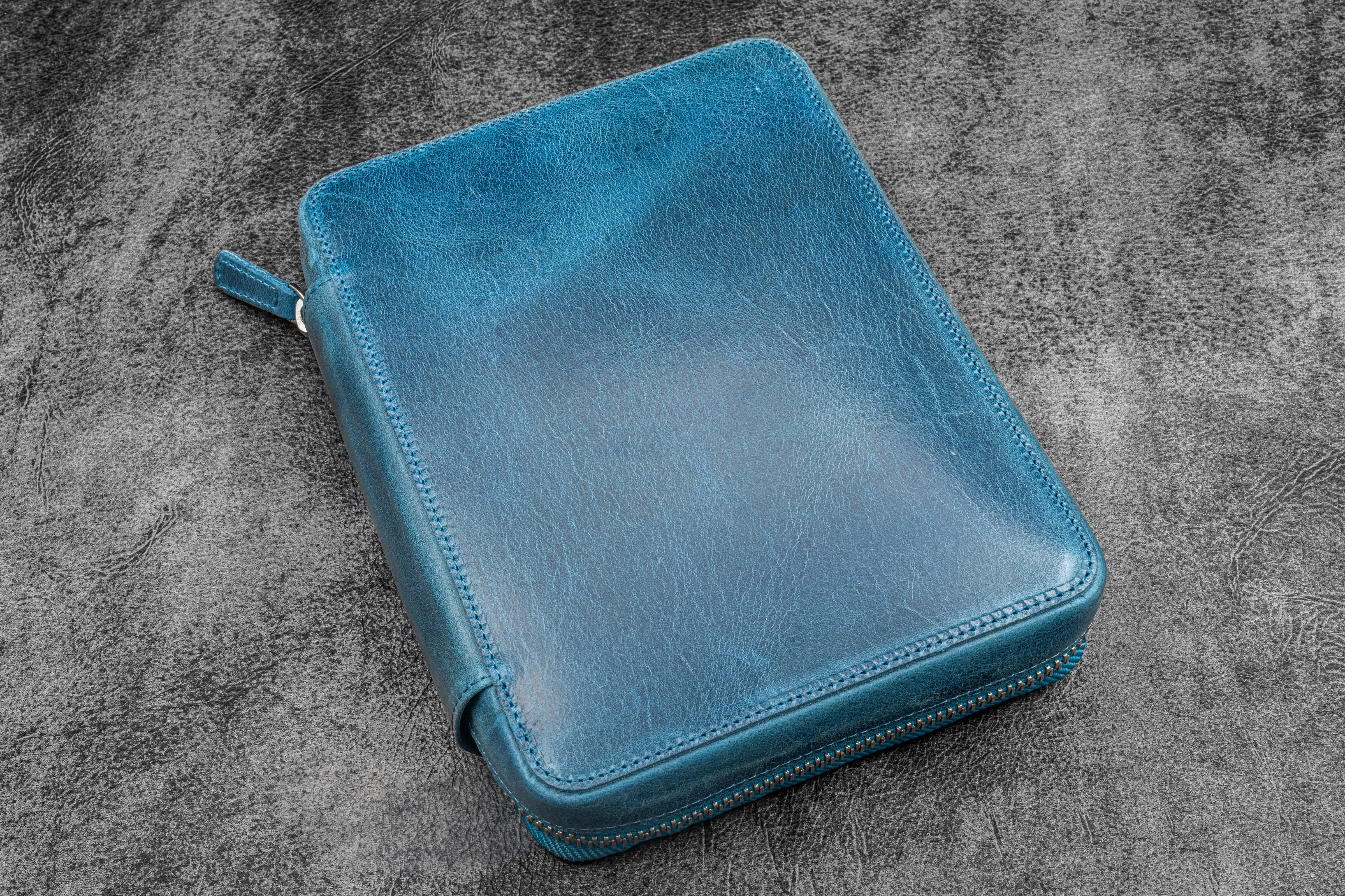 Expansi-Folio  Leather Wide A5 Zip Folio - C.H. Ocean Blue