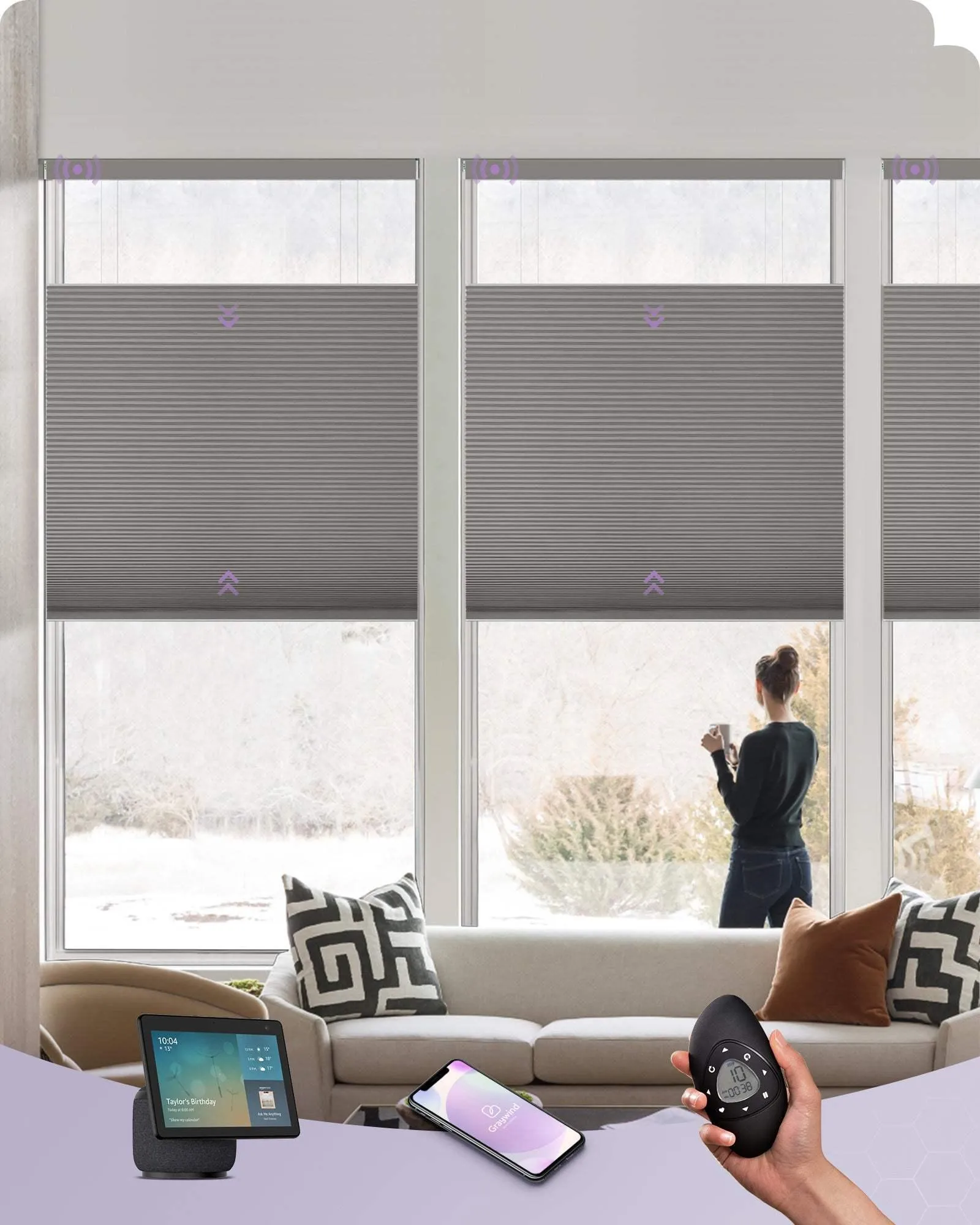 Graywind Motorized Top Down Bottom Up Cellular Shades | Blackout Series | Customizable