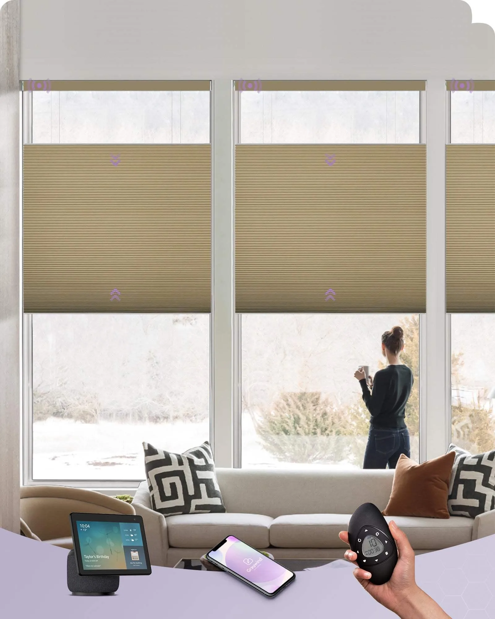 Graywind Motorized Top Down Bottom Up Cellular Shades | Blackout Series | Customizable