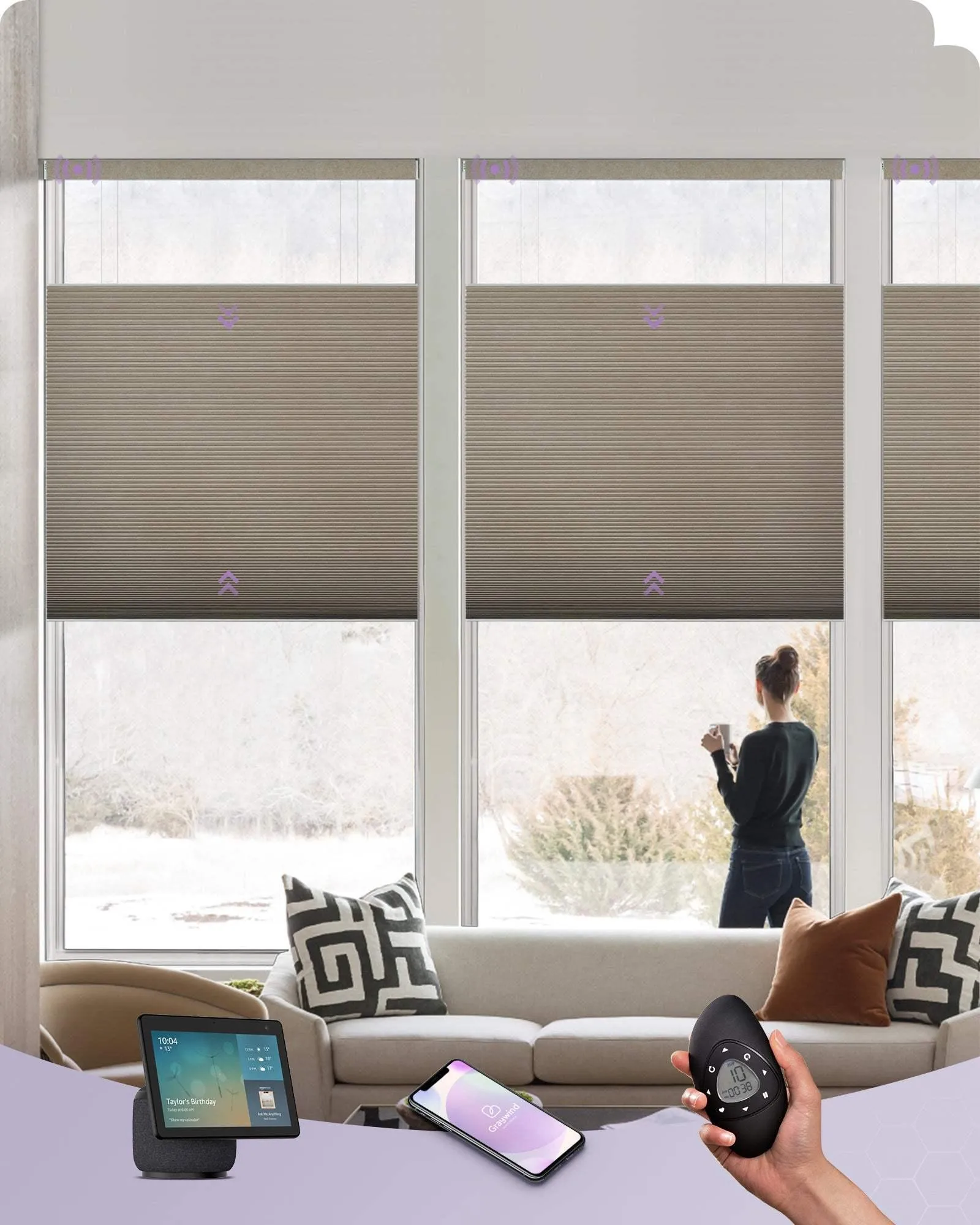 Graywind Motorized Top Down Bottom Up Cellular Shades | Blackout Series | Customizable