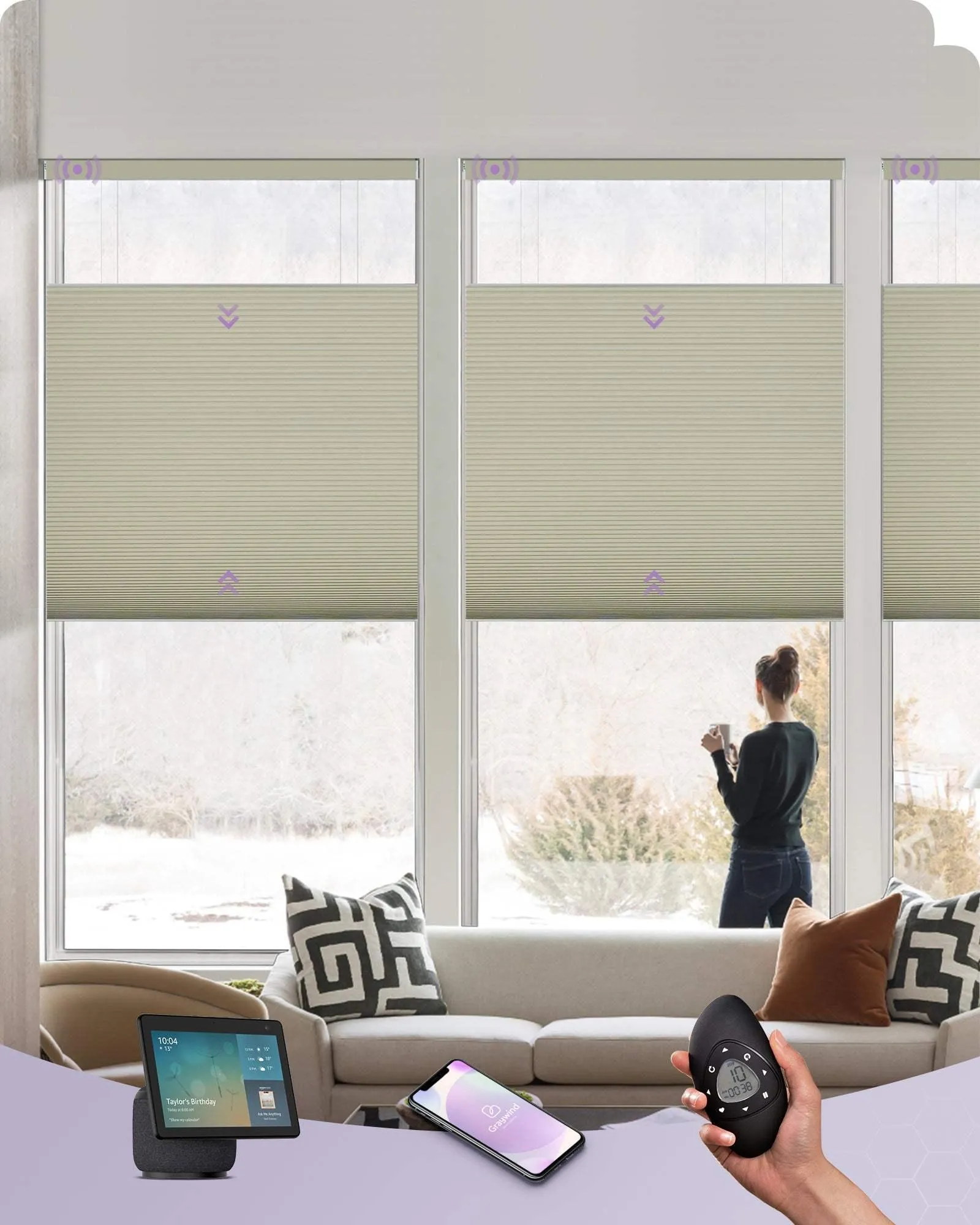 Graywind Motorized Top Down Bottom Up Cellular Shades | Blackout Series | Customizable