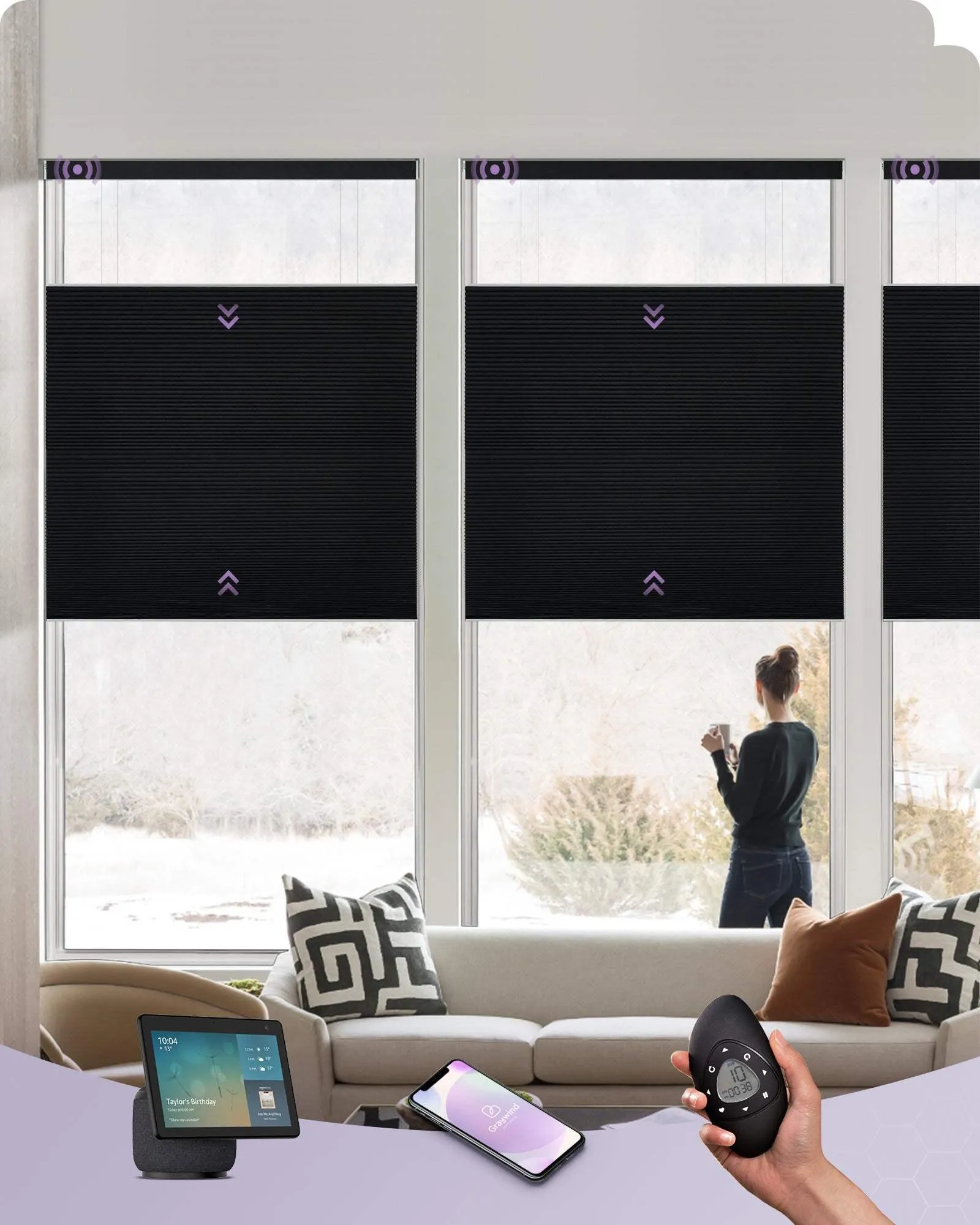 Graywind Motorized Top Down Bottom Up Cellular Shades | Blackout Series | Customizable