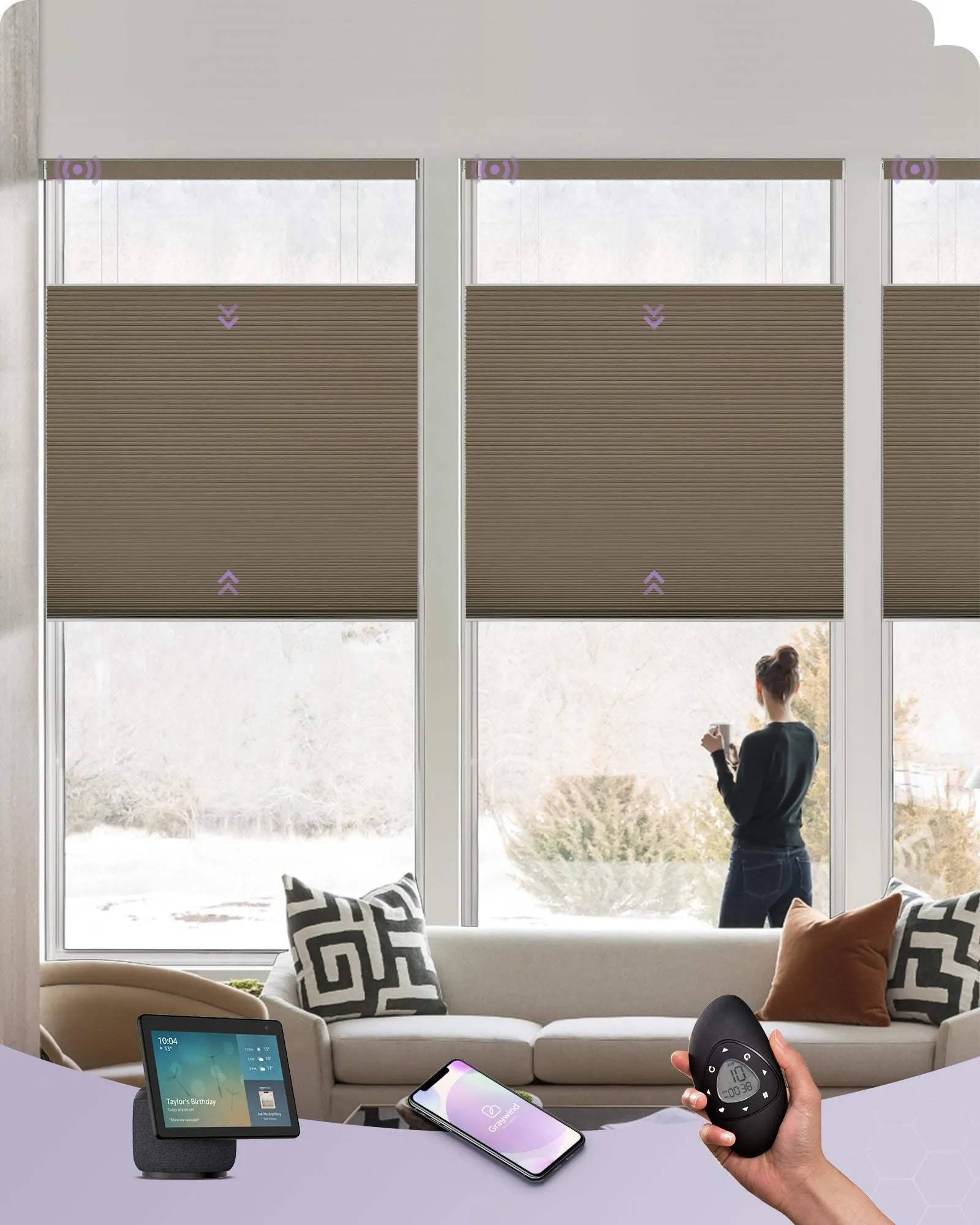 Graywind Motorized Top Down Bottom Up Cellular Shades | Blackout Series | Customizable