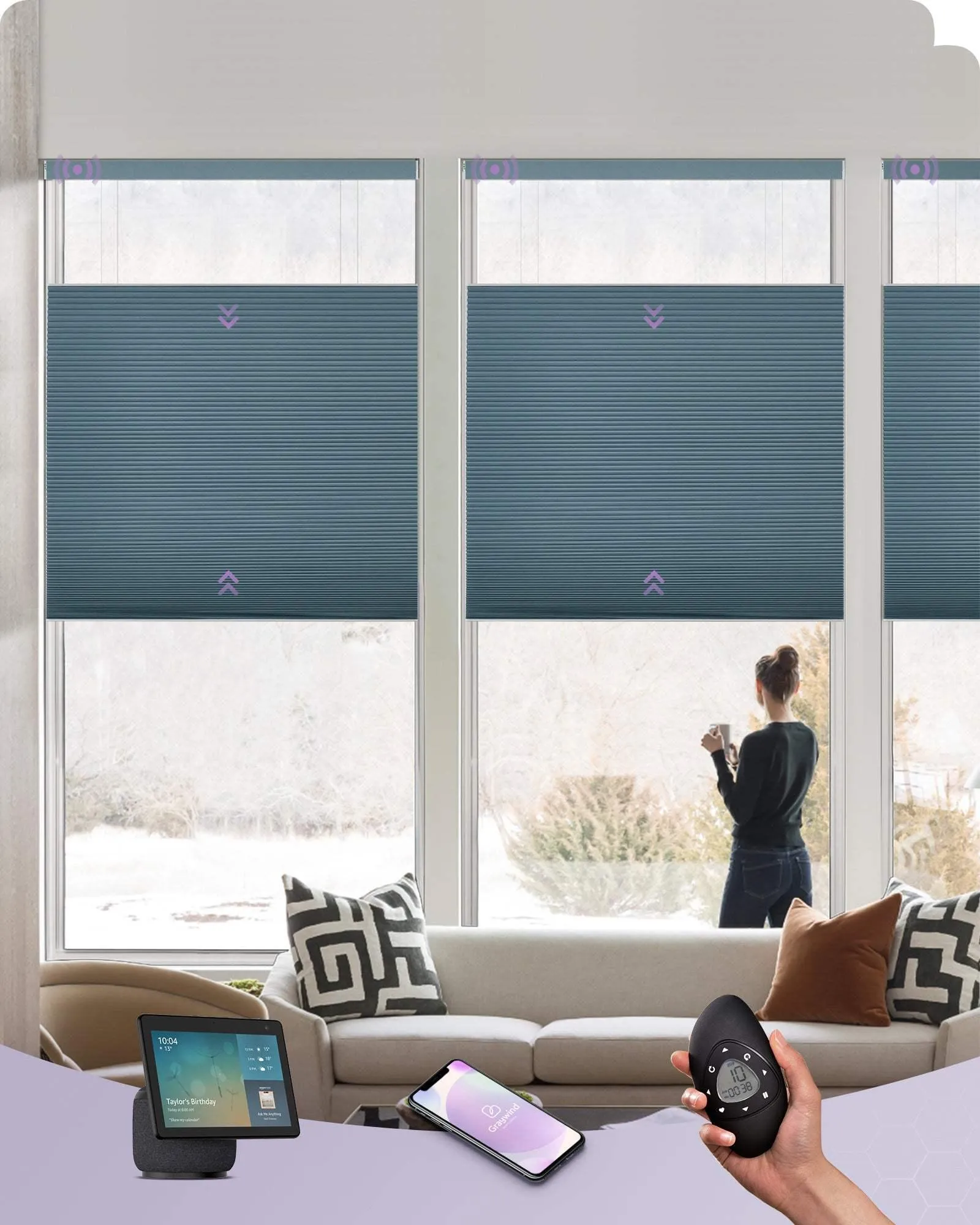 Graywind Motorized Top Down Bottom Up Cellular Shades | Blackout Series | Customizable