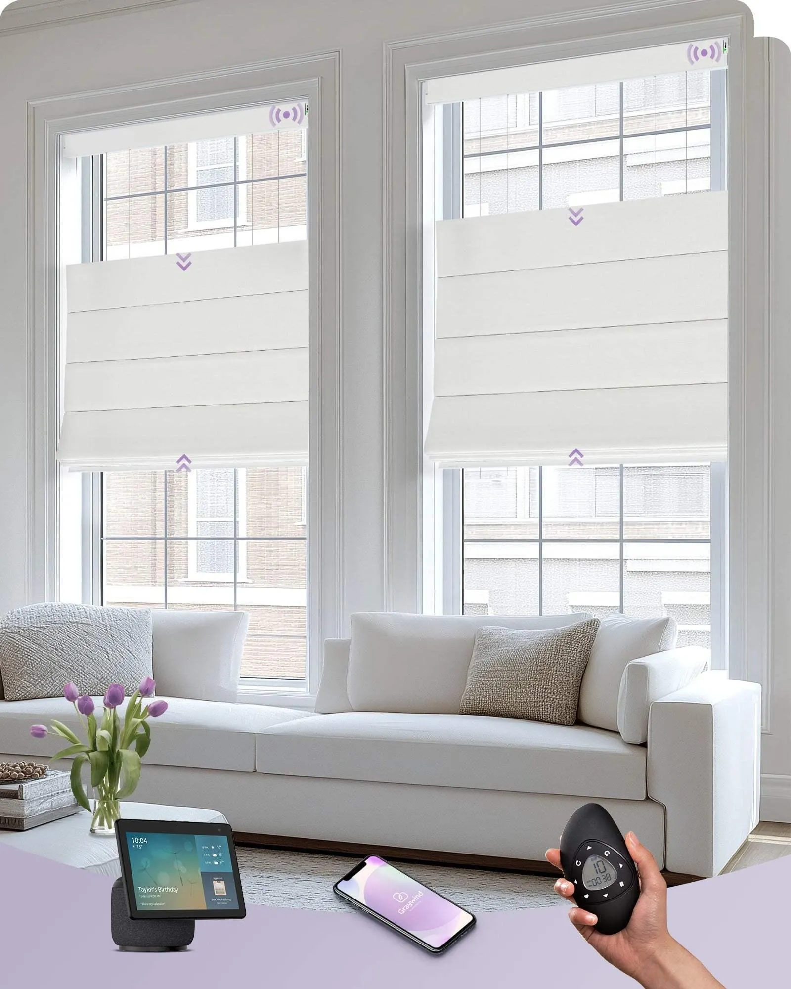 Graywind Motorized Top Down Bottom Up Roman Shades | Blackout Series | Customizable