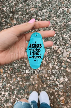 Jesus Take The Wheel Vintage Motel Keychain