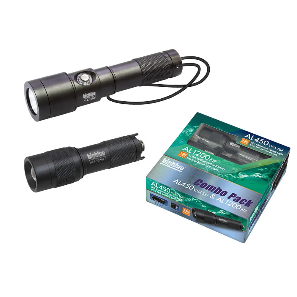 Open Box BigBlue Dive Light Combo Pack, AL450WM Tail Black & AL1200NP