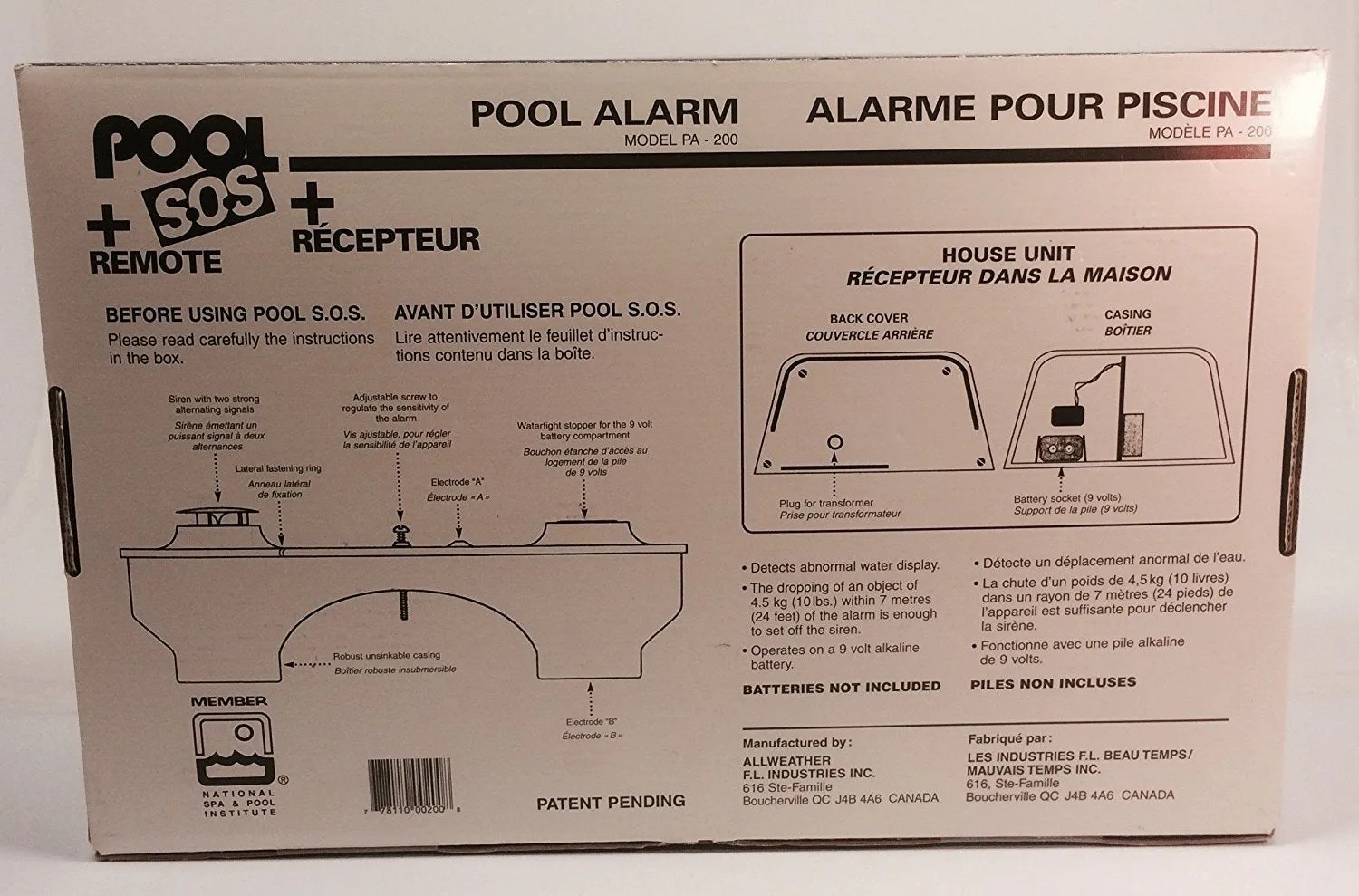 Pool SOS   Remote, Pool Alarm Model PA-200