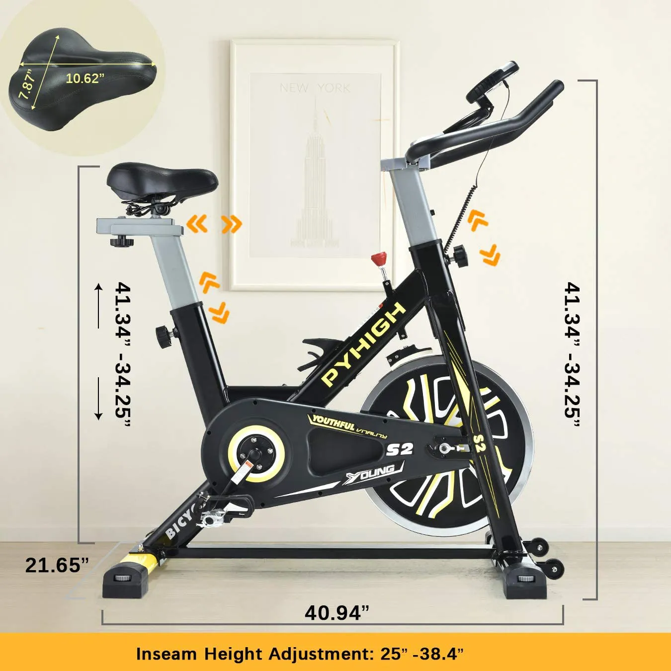 PYHIGH Indoor Cycling Bike Stationary Exercise Bike, Comfortable Seat Cushion, Ipad Holder with LCD Monitor for Home Cardio Workout Bike