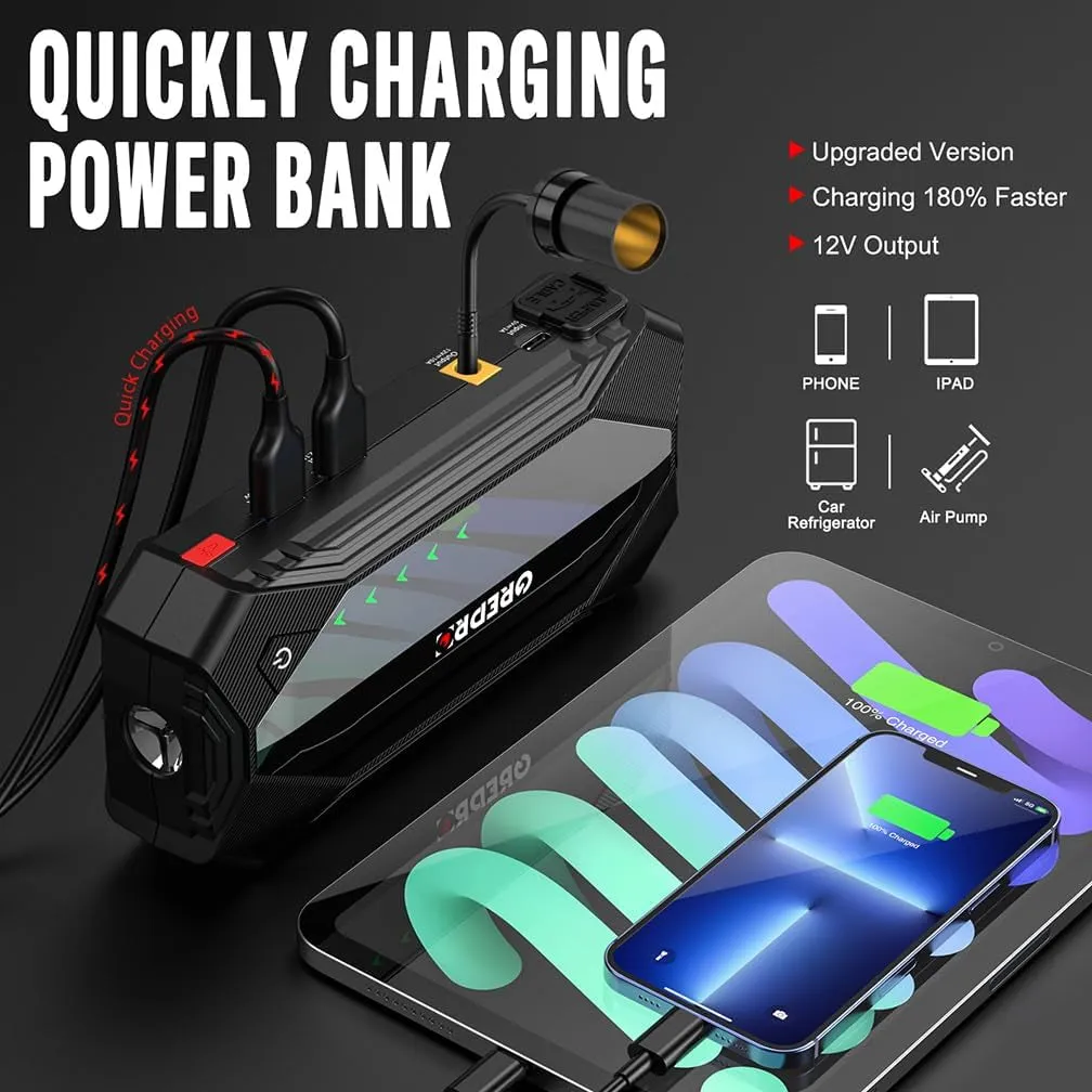 "Ultimate Car Battery Booster and Device Charger - Unleash the Power with the Supercharged 3000A Jump Starter Power Pack!"