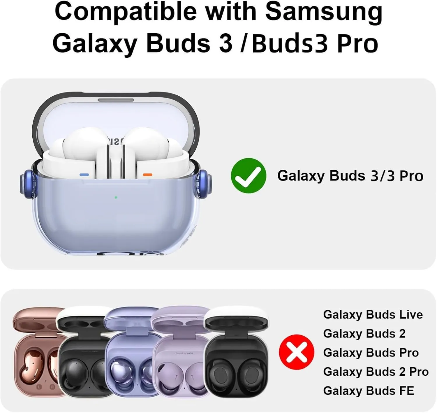 Samsung Galaxy Buds3 Case & Galaxy Buds 3 Pro Case Cover |, Holder Clip Shockproof Flexible TPU Protection Case with Carabiner- Blue