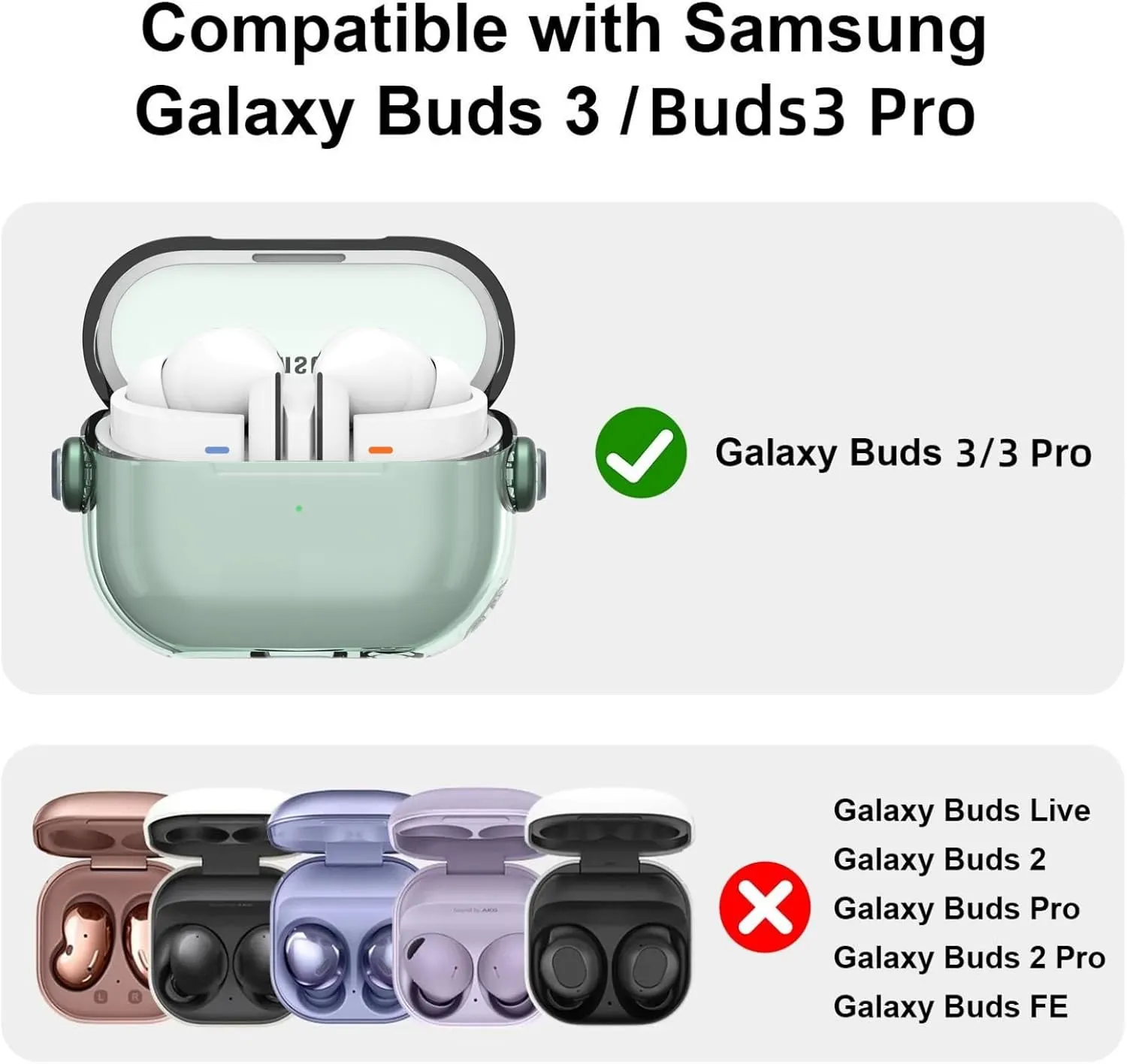 Samsung Galaxy Buds3 Case & Galaxy Buds 3 Pro Case Cover |, Holder Clip Shockproof Flexible TPU Protection Case with Carabiner- Green