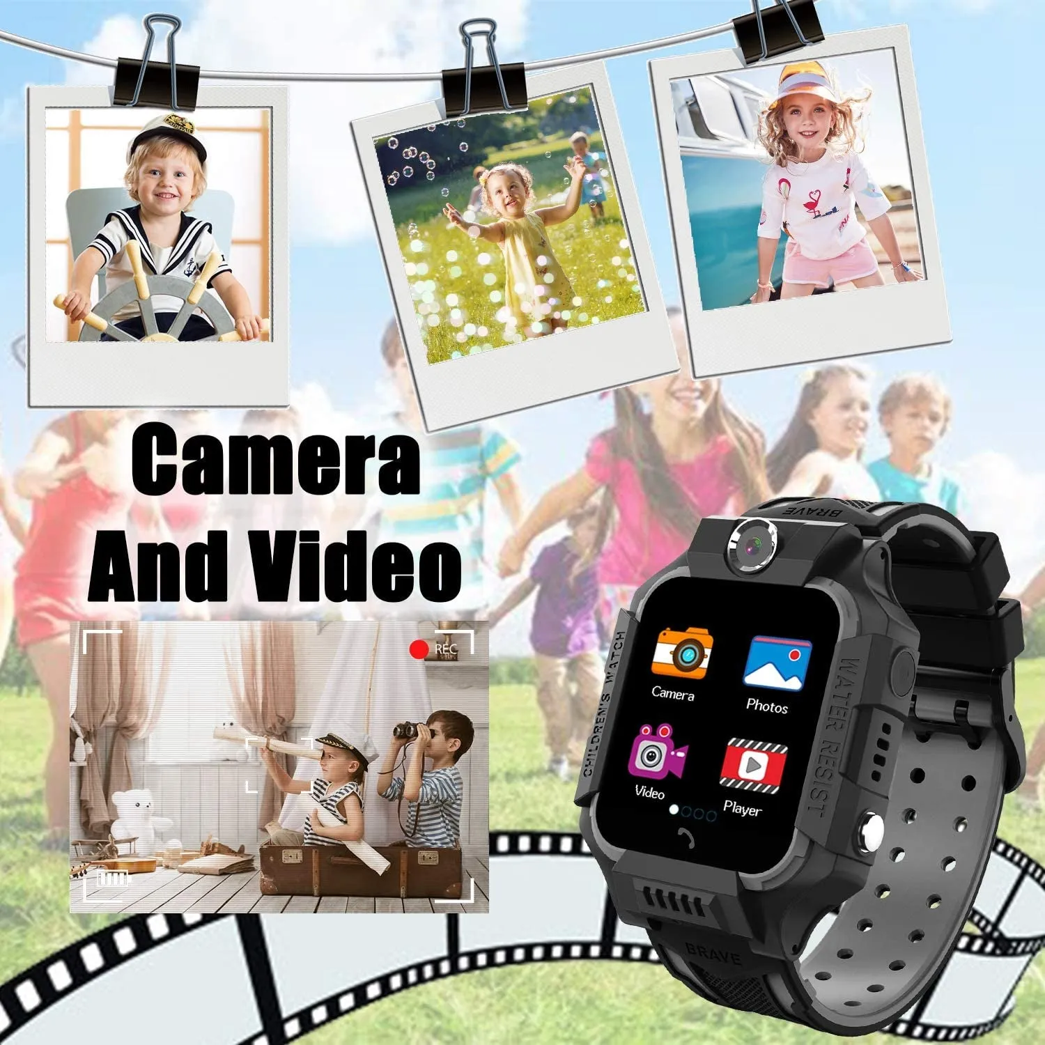 Smart Watch Phone Kids - Children Smartwatch Boys Girls with SOS Need 2G SIM to Call, 14 Puzzle Games Music MP3 MP4 HD Selfie Camera Calculator Alarms Timer Pedometer for Boys Girls Students,Black