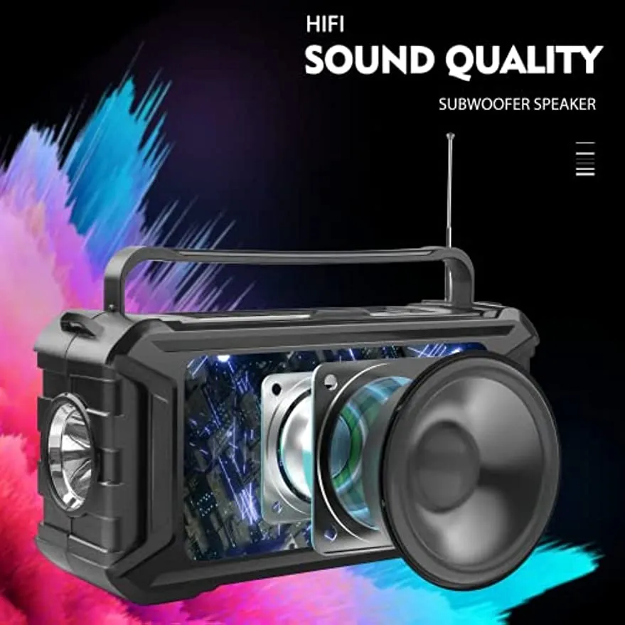 ZXZCTTC Portable Bluetooth Speaker, with Solar Charging, Available for Parties, Outdoor picnics, with Radio Function, Emergency Flashlight, subwoofer,