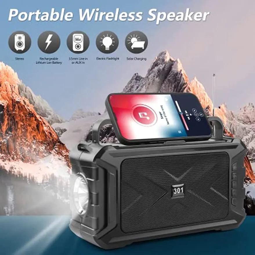 ZXZCTTC Portable Bluetooth Speaker, with Solar Charging, Available for Parties, Outdoor picnics, with Radio Function, Emergency Flashlight, subwoofer,