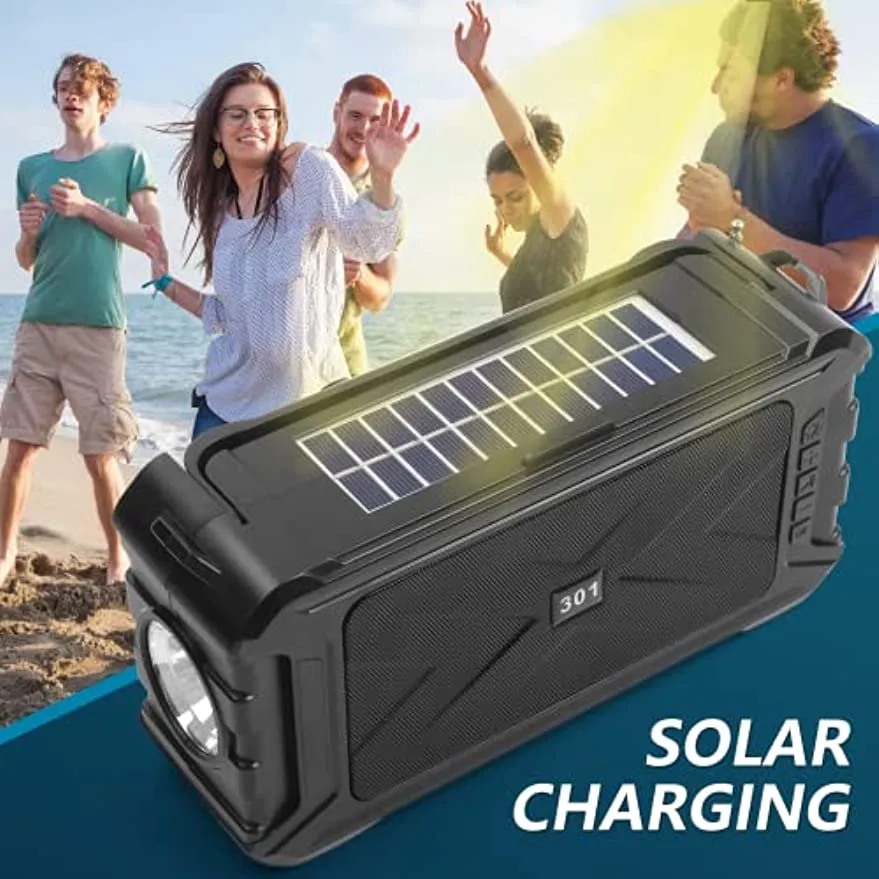 ZXZCTTC Portable Bluetooth Speaker, with Solar Charging, Available for Parties, Outdoor picnics, with Radio Function, Emergency Flashlight, subwoofer,